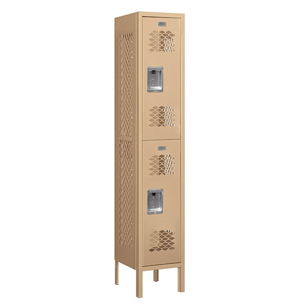 2 Tier Vented Locker, 12"Wx66"Hx12"D, 2 Door, Tan, Unassembled